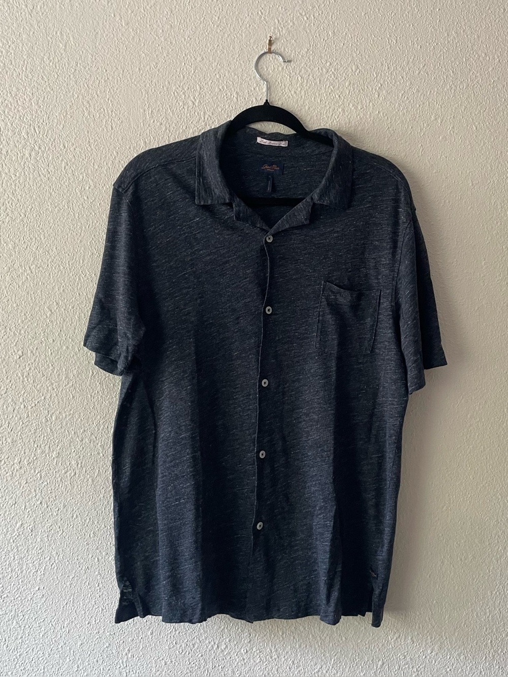 Good Man Brand XL 100% Linen Short Sleeve Button Up Camp Shirt Gray Blue Heather